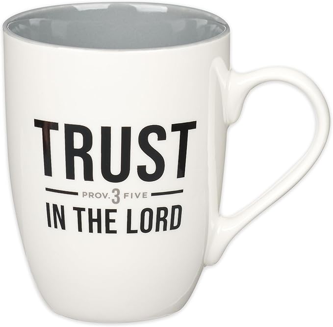 Christian Art Gifts Inspirational Ceramic Coffee & Tea Mug for Men & Women: Trust in the Lord Encouraging Bible Verse Proverb, Lead-free Novelty Drinkware w/Silver Foil, White & Dark Gray, 12 oz.