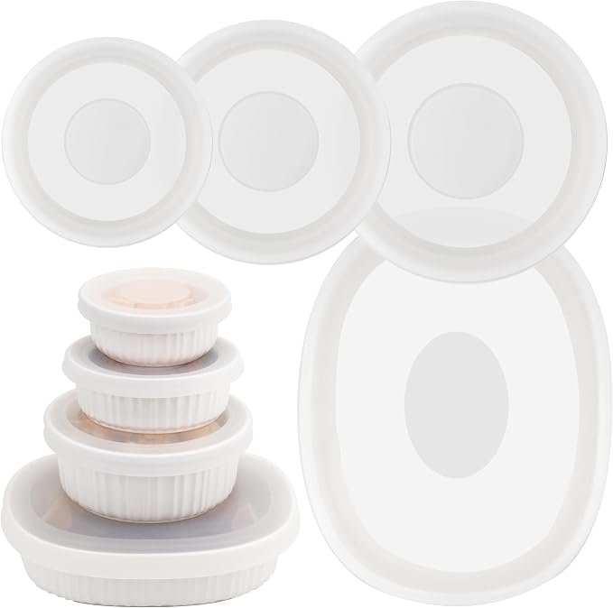 Silicone Lids for CorningWare 16-Ounce & 24-Ounce & 1.5 Quart Round Dish and 2-1/2-Quart Oval Casserole Dish, 4 Pack Reusable Covers (Dish not Included) Dishwasher & Microwave & Freezer Safe