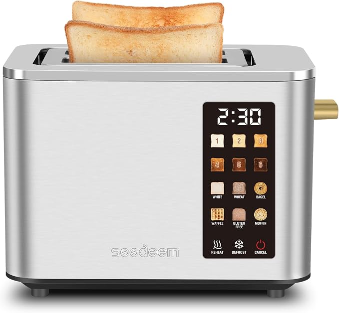 SEEDEEM Touchscreen Toaster 2 Slice, Stainless Steel, 6 Shade, 900W, Silver