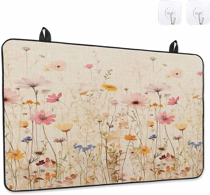 Stove Top Covers for Electric Stove 31x24 Inches, Botanical Flower HeatResistant Glass Cooktop Protector, Retro Colorful Spring Vintage Floral Ceramic Stovetop Countertop Covers Mat, Oven Cover