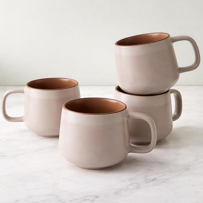 Ava Nord Stoneware Ceramic Coffee Mugs Set of 4 | 12 oz | Rose Sand | Lead-Free, Non-Toxic, Freezer - Microwave & Dishwasher Safe, Comfortable Handle, Aesthetic Nordic Design for Cappuccino