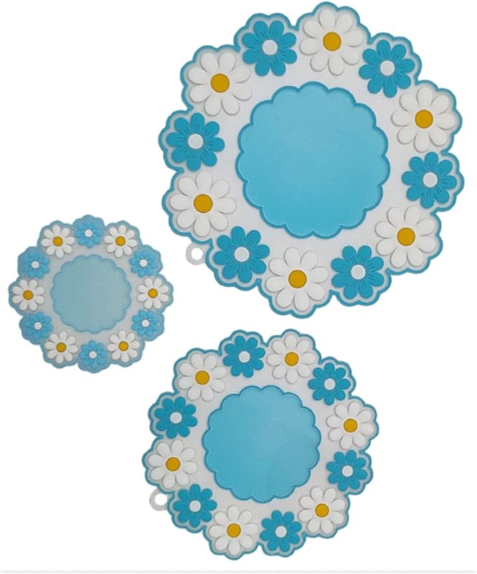 3Pcs Insulation Mat Daisy Cup Mat Cute Coaster Non-Slip Pad,Blue | Silicone Heat Insulation Table Mat,Bowl Placemat,Desk Decoration