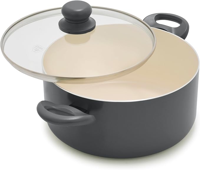 GreenLife 5QT Ceramic Nonstick Stockpot with Lid, Graphite Black | PFAS-Free Nonstick Coating, Casserole Pot, Soup Pot, Pasta Pot, Induction Ready, All Stovetop Compatible, Dishwasher Safe