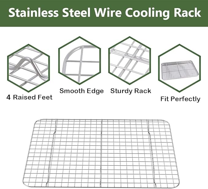 Quarter Baking Sheet Pan Cooling Rack Set, Stainless Steel 2 Pans + 2 Racks | 12x10x1 Inches Baking Sheet Pan with Nonstick, Warp Resistant, Heavy Duty Design for Baking, Roasting, and Cooking