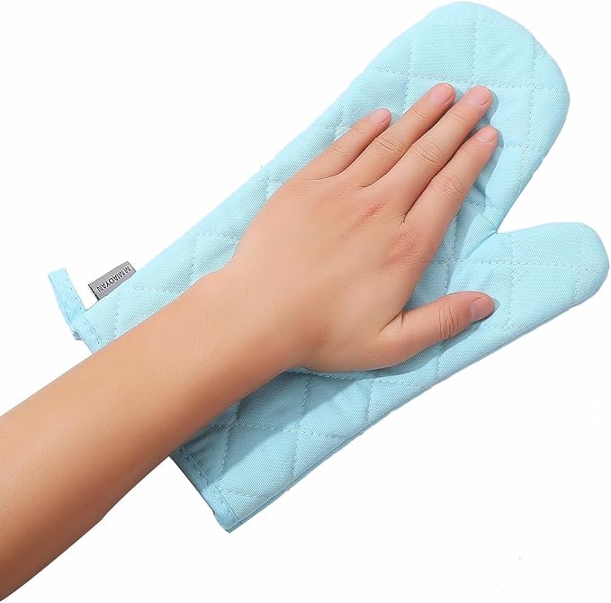 Oven Mitts and Pot Holders 4 pcs Set,High Heat Resistant 500 Degree Extra Thicken Long Kitchen Cotton Oven Glove for Cooking (12 Inch,Light Blue)