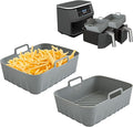 Golden Associate Silicone Liners Rectangle 2 Pcs for Air Fryer Dual Basket 8 to 10 Qt, Food-grade Reusable Baking Tray Fit Ninja DZ201 DZ401 DZ550, 4 to 5 Qt Each, Airfryer Accessories Grey
