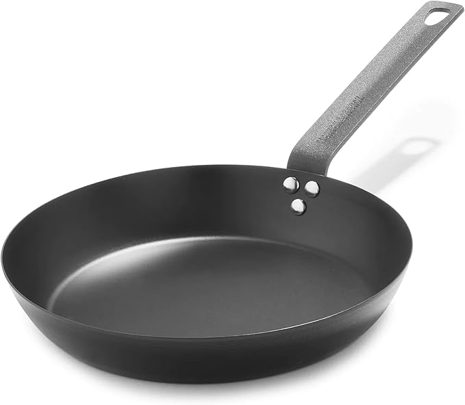 Merten & Storck 10" Pre-Seasoned Carbon Steel Frying Pan Skillet | Natural Nonstick with Use, Induction & All Stovetop Suitable, Grill & Campfire Safe, Even Heating, Indoor/Outdoor Use
