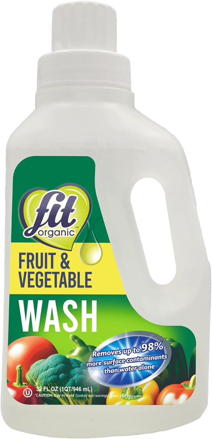 Fit Organic Soaker Produce Wash – USDA Certified Organic & Kosher Fruit and Vegetable Cleaner – Removes Surface Contaminants – Family & Pet Safe, Chemical-Free, 32 Oz