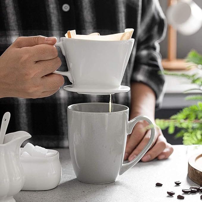 DOWAN Pour Over Coffee Maker, Non-Electric Pour Over Coffee Dripper, Manual Brew Maker, Single Cups Porcelain Slow Brewing Accessories for Gifts,White