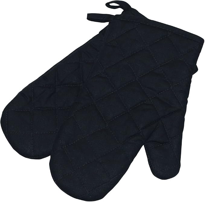 Oven Mitts, Premium Heat Resistant Kitchen Gloves Cotton & Polyester Quilted Oversized Mittens, Black