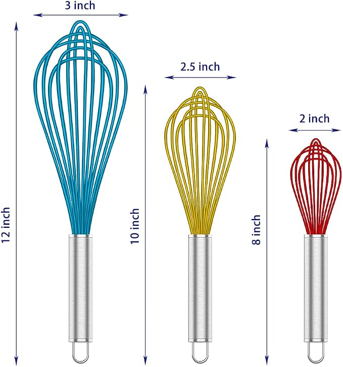 OYV Whisk,Sturdy Stainless Steel Wires Coated in Professional Silicone,3 Pack Whisks for Cooking,Mini Whisk,Colored Balloon Egg Beater for Blending,Whisking,Beating,Stirring,Cooking,Baking (Multi) | BPA-Free Silicone, Heat Resistant Up to 480°F, Stainl...