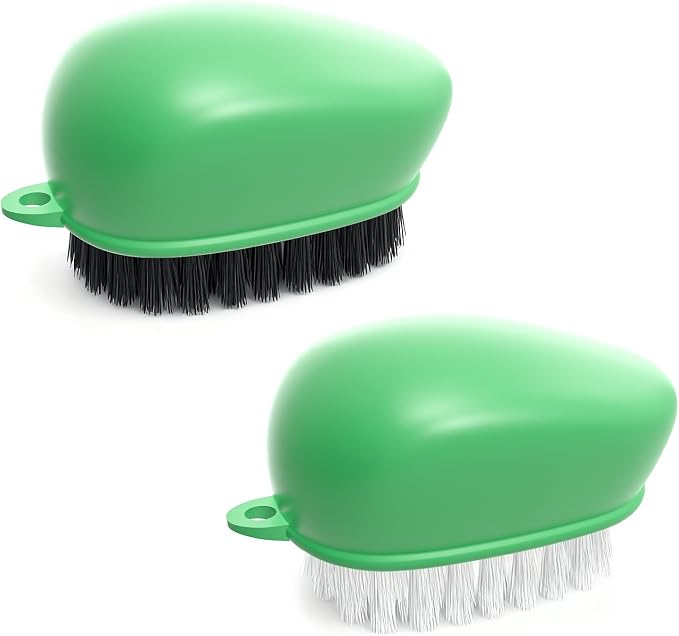 CLEANGOR Vegetable Brush, Black Stiff Bristles Brush & White Soft Bristles | Dishwasher Safe Ear-Hanging Veggie & Fruit Cleaning Brush for Potato, Mushroom, Carrot, Lemon, Egg