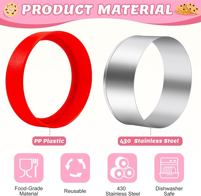 Nifogo Round Circle Cookie Cutter 5 Pcs | Biscuit Cutters, Sandwich Cutter, Stainless Steel & PP Plastic, 5 Different Sizes, for Baking Donut English Muffin Scones