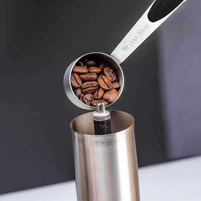 2 PCS 1/8 Cup Stainless Steel Measuring Scoops Coffee Measuring Scoop 30ML Small Coffee Scoop Measuring Cup with Black Silicone Handle Large Capacity And Comfortable Hand Feeling Tablespoon