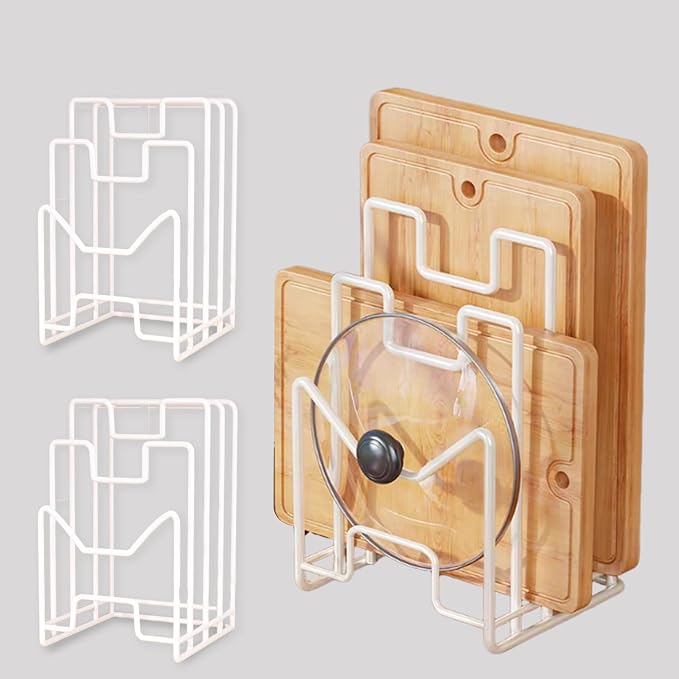 Multifunctional Cutting Board Organizer, Cutting Board Holder Rack Baking Cookie Pan Sheets Cooling Racks Storage Stand for Kitchen Cabinet -Divided Holder with 4 Slots (2PS Black) (2White)