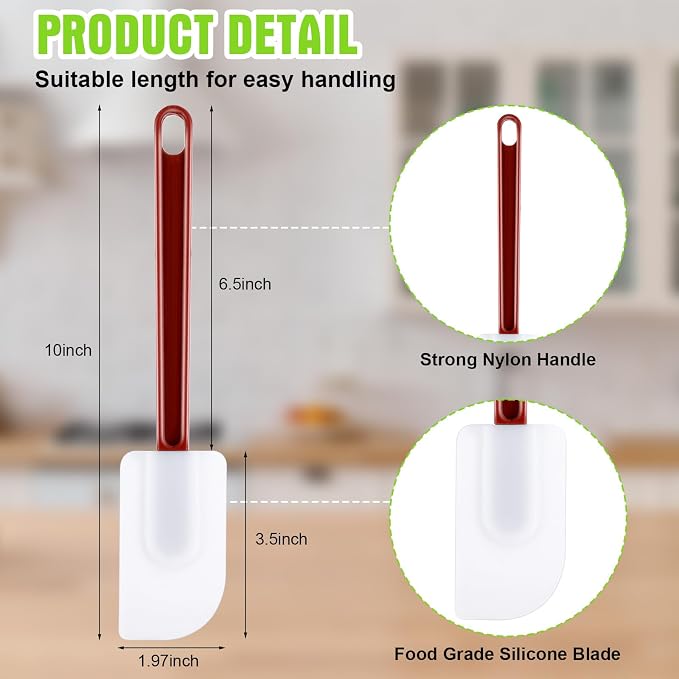 Meekoo 5 Pcs 10 Inch Rubber Spatula 500℉ High Heat Resistant Spatulas | Silicone Spatulas, for Baking Kitchen Cooking, Commercial Food Bpa Free Grade Non Stick Dishwasher Safe, Brown Red