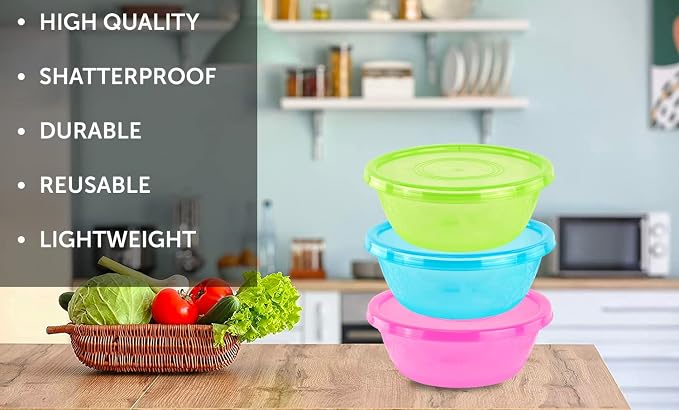 3 Extra Large Serving Bowls with Lids, 5.25 qt, Assorted