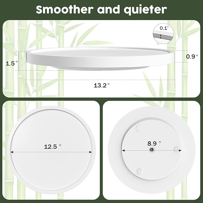 White Lazy Susan, 13.2 Inch Non-Skid Bamboo Turntable | Kitchen Table Cabinets and Closets, Wood Organizer for Kitchen Countertop