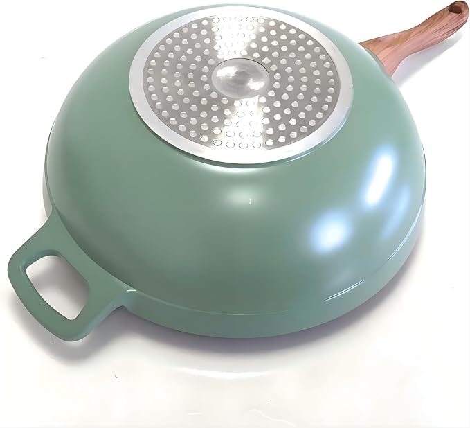 Nonstick Wok with Lid, Die-Cast Aluminum Deep Frying Pan, Skillet for Cooking, Induction Cookware, Emerald Green, 12.5 Inch