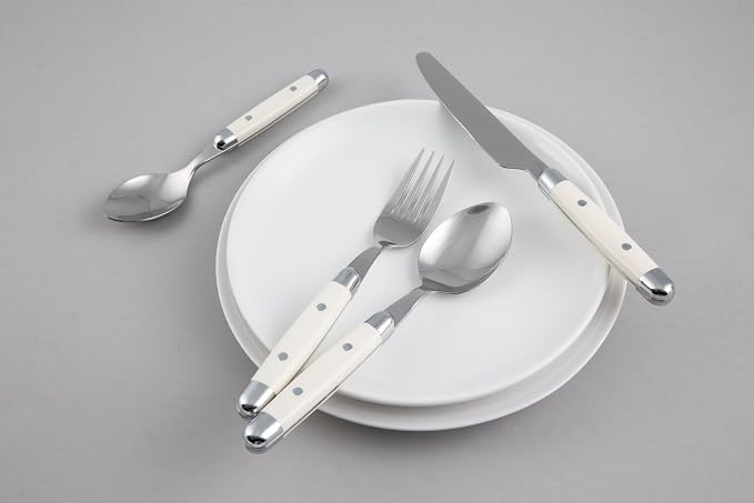 Cambridge Jubilee White 16-Piece 18/0 Silverware Set for 4, Flatware | mirror finish, dishwasher safe | includes knives, forks, and spoons | heavy duty, cutlery set for kitchen and dining