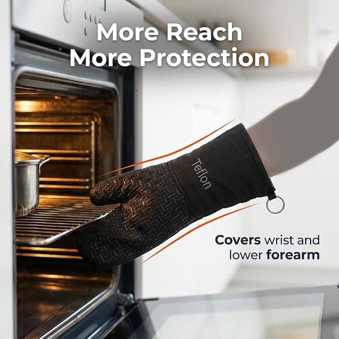 Xlnt Extra Long Oven Mitts (Black) | Teflon EcoElite Water Repellent | Heat Resistant for Oven Cooking, Grill & BBQ | Non Slip Gloves with Teflon EcoElite Finish, Cotton Lining & Hanging Loop