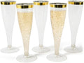 Prestee Set of 24 Plastic Champagne Flutes with Gold Rim - 4.5 oz - Shatterproof Disposable Glasses for Weddings, Cocktail Parties, and Outdoor Celebrations