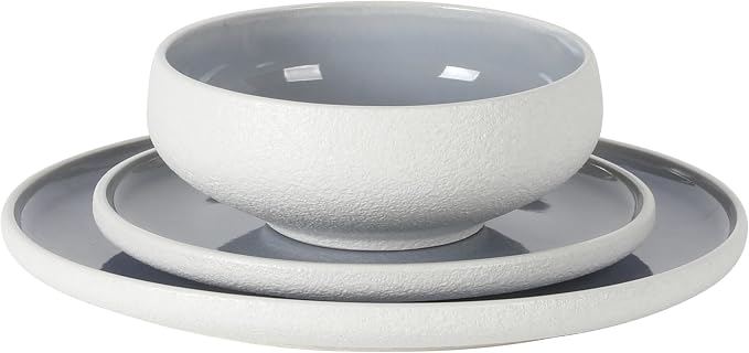 Gibson Elite Pacifco Beach Plates and Bowls Sets, 12-Piece Stoneware Dinnerware Sets, Reactive Glaze Dish Set - Blue