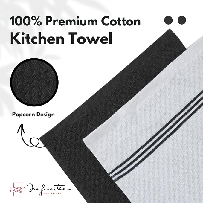 Infinitee Xclusives Kitchen Towels - 6 Pack - Cotton Dish Towel |15" x 25"| | 100% Cotton, Highly Absorbent Tea Towels - Lint Free, Soft, Durable & Quick Dry, Ideal for Drying Dishes & Kitchen Cleaning