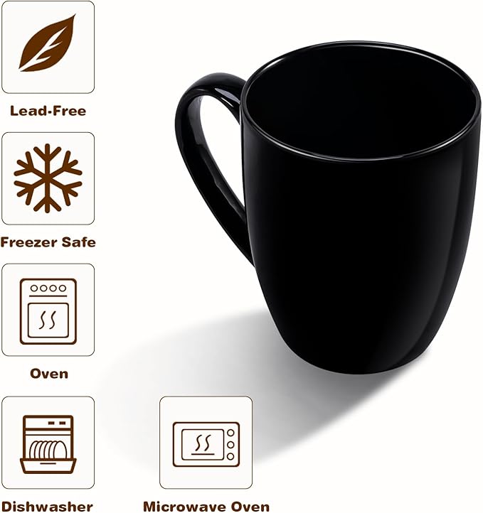 Urbanstrive 16 oz Large Coffee Mugs Set of 4 Ceramic Coffee Mug White Coffee Cups Tea Cups Idea Gift for Women Men House Warming Gifts New Home Office, Black 4 Pack