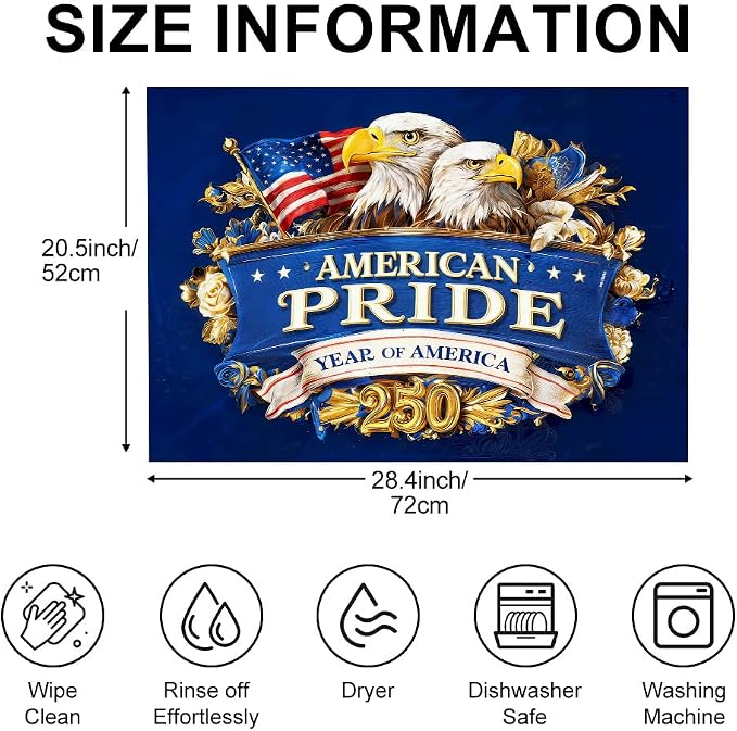 Patriotic Eagle Washer Dryer Cover Mat 28.35x20.47 in | Heat Resistant Cooktop Protector Mat with Non-Slip Backing, Scratch Protection and Countertop Drying Mat.