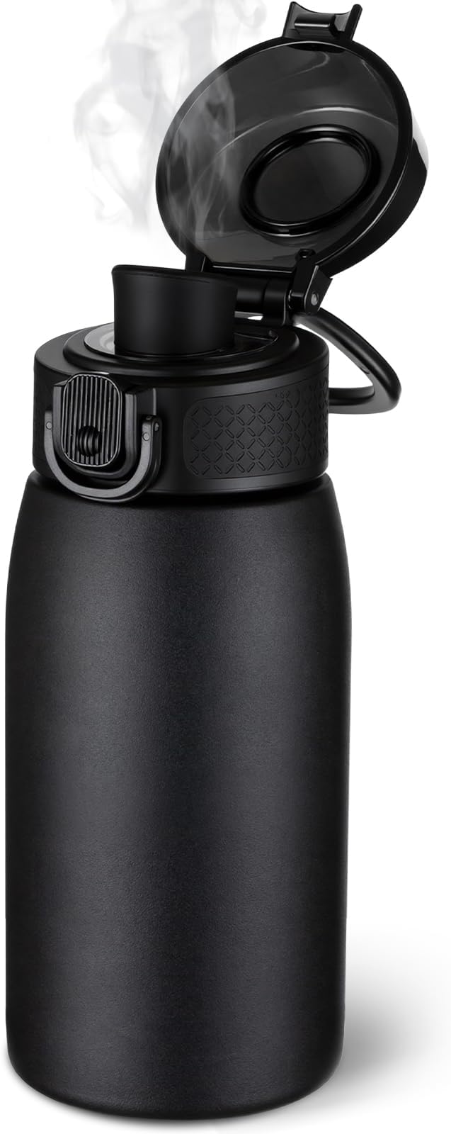 Insulated Water Bottle 12 oz with Dustproof Lid, Carry Handle & Tea Infuser, BPA-Free & Leakproof, Stainless Steel Water Bottles Ideal for Fitness, Hiking, Office & Outdoor Use （Black ）