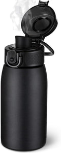 Insulated Water Bottle 12 oz with Dustproof Lid, Carry Handle & Tea Infuser, BPA-Free & Leakproof, Stainless Steel Water Bottles Ideal for Fitness, Hiking, Office & Outdoor Use （Black ）