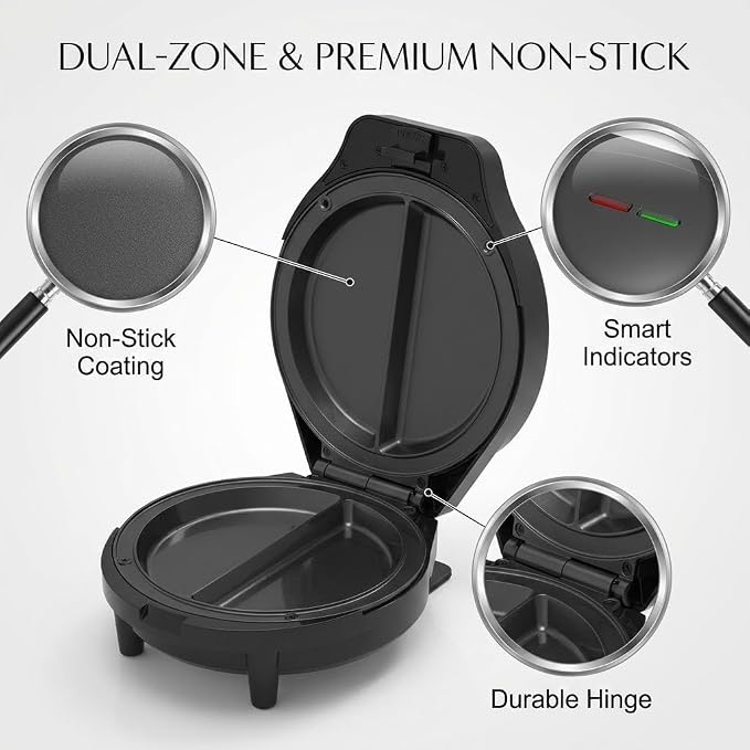 Dual-Zone Electric Omelette Maker,Omelette Maker Electric,1000w Rapid Double-Sided Egg Cooker With Non-Stick Plates，Anti-Silp Base Anti-Scald Handle Cool-Touch Handle for Home,Dorm&Travel