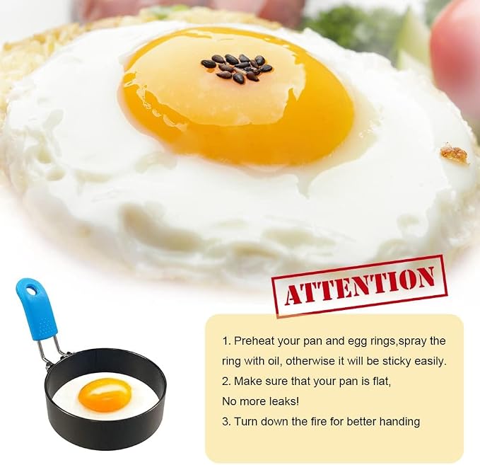 3-Inch Non-Stick Egg Rings for Frying Eggs, 4-Pack Stainless Steel Egg Ring & Pancake Mold Set, Professional Round Egg Cooker Rings for Griddle, Skillet, and Blackstone Grill