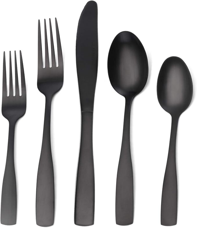 O.C.E. Matte Black Silverware Set, O.C.E. Satin Finish 30-Piece Stainless Steel Flatware set, Tableware Cutlery Set Service for 6, Utensils for Kitchens, Dishwasher Safe