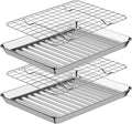 1/8 Baking Sheet Pan Cooling Rack Set, Stainless Steel 2 Pans + 2 Racks | 9x7x1 Inches Small Baking Sheet Pan with Nonstick, Warp Resistant, Heavy Duty Design for Baking, Roasting, and Cooking