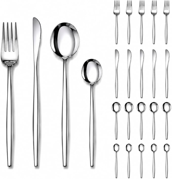 24 Pcs Silverware Set for 6,Stainless Steel Cutlery Flatware Set, Durable Eating Utensils Set Included Knives Spoons and Forks Set,Mirror Polished Tableware For Home,Restaurant,Dishwasher Safe
