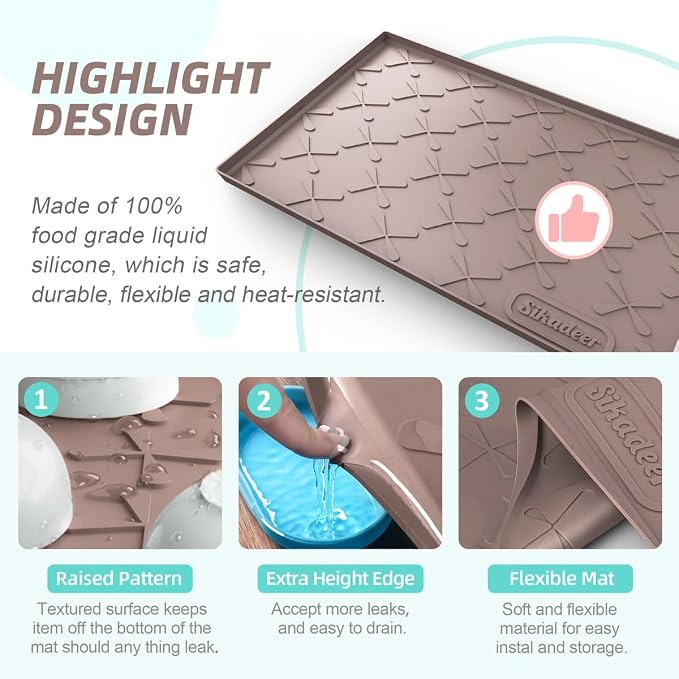 Waterproof Under Sink Mat 37" x 22" Silicone Mat Cabinet Protector | Heavy Duty Deep Drip Tray, Extra Thick Non Slip Liner for Kitchen & Bathroom, Pets, Organizer, Storage, Boots, Home Essential
