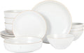 Gibson Home Dinah 16-Piece Matte White Stoneware Dinnerware Set – Double Bowl, Embossed Speckled Design, Durable Kitchen Dinnerware
