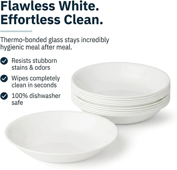 Corelle Vitrelle 6-Piece Bowl Set Triple Layer Glass and Chip Resistant, 20-Oz Lightweight Round Bowls, Winter Frost White