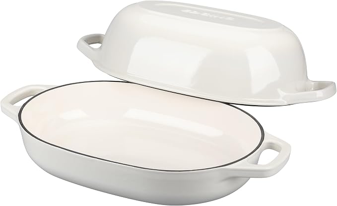 EDGING CASTING Enameled Cast Iron Oval Dutch Oven Pot with Lid, Dutch Oven for Sourdough Bread Baking, Bread Oven, Bread Dutch Oven, Oval Bread Pan, 7qt, White