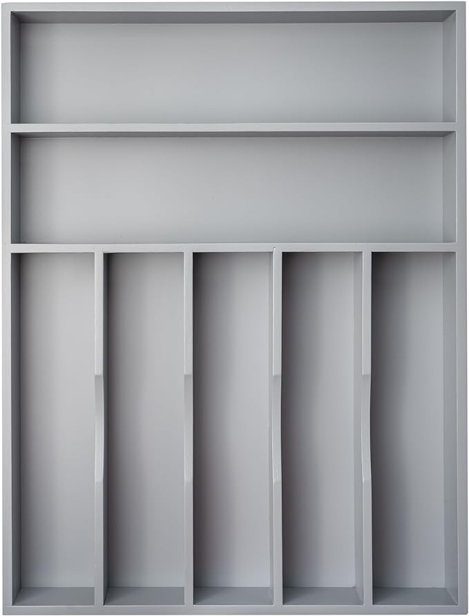 Besilord Silverware Organizer 13 Inch Gray Bamboo Kitchen Drawer Organizer 7 Slots Utensil Organizer Silverware Holder Cutlery Organizer Flatware Tray (Large)