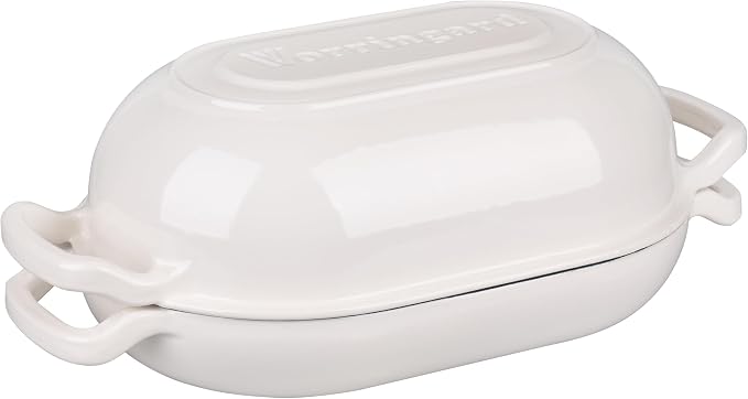 VORRINGARD Enameled Cast Iron Sourdough Bread Oven, Dutch Oven, Loaf Cast Iron Bread Pan for Homemade Bread Baking, Meatloaf Pan with Lid, 5QT, White