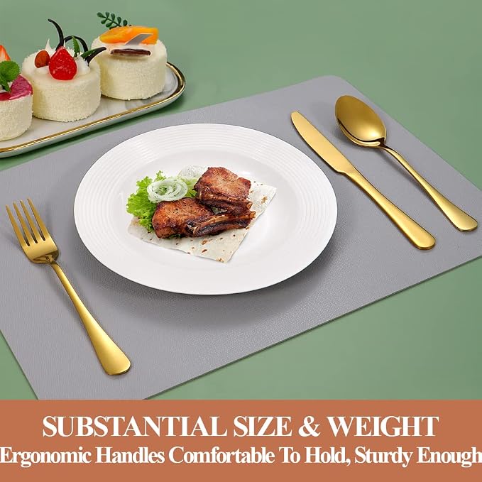 30 Pcs Gold Silverware Set for 6, Food Grade Stainless Steel Flatware Set, Eating Utensils Sets Include Fork/Knife/Spoon, Reusable Cutlery Set for Home Kitchen, Dishwasher Safe, Round Edge