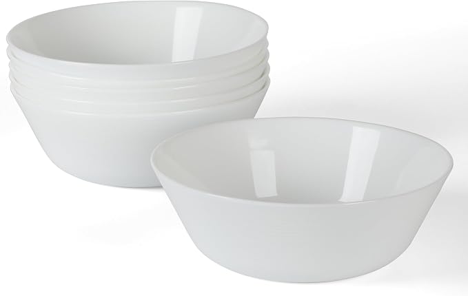 Martha Stewart Opalton 6-Piece 6-Inch Soup and Cereal Bowls – Lightweight, Chip and Break Resistant Opal Glass Bowls for Everyday Use