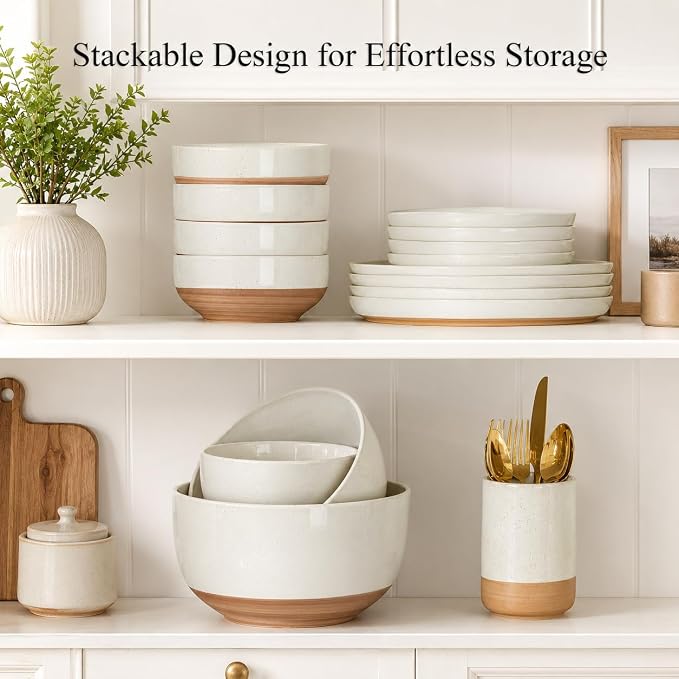 AmorArc Ceramic Mixing Bowls|Nesting Bowls Set of 3 for Kitchen|Stoneware Serving Bowls with Rustic Terracotta Underside for Mixing,Cooking,Baking,Salad| Microwave & Dishwasher Safe 4.6/2.8/1.3 Qt