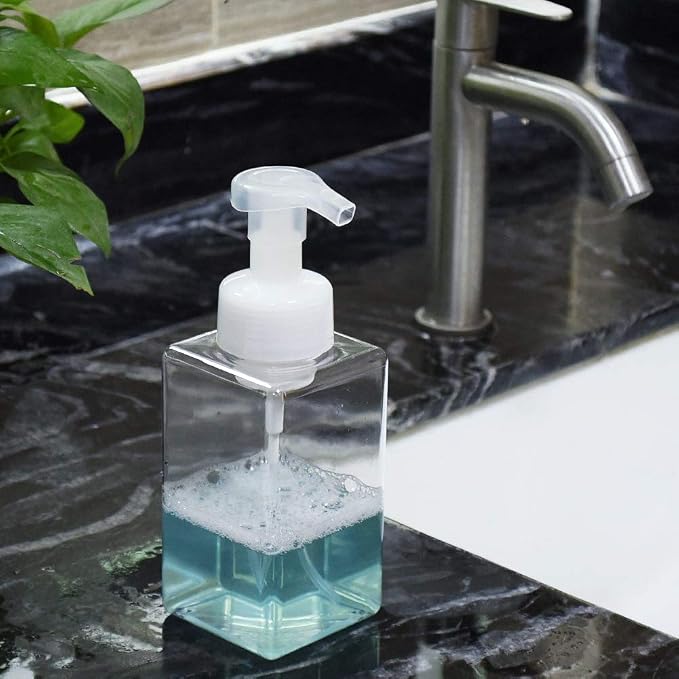Foaming Soap Dispenser, 15oz Plastic Refillable Pump Bottle, 2 Pack, Clear | Hand Dispenser for Liquid Soap, Shampoo & Body Wash – Saves Soap with Rich Foam, Reusable, Easy to Refill, BPA-Free