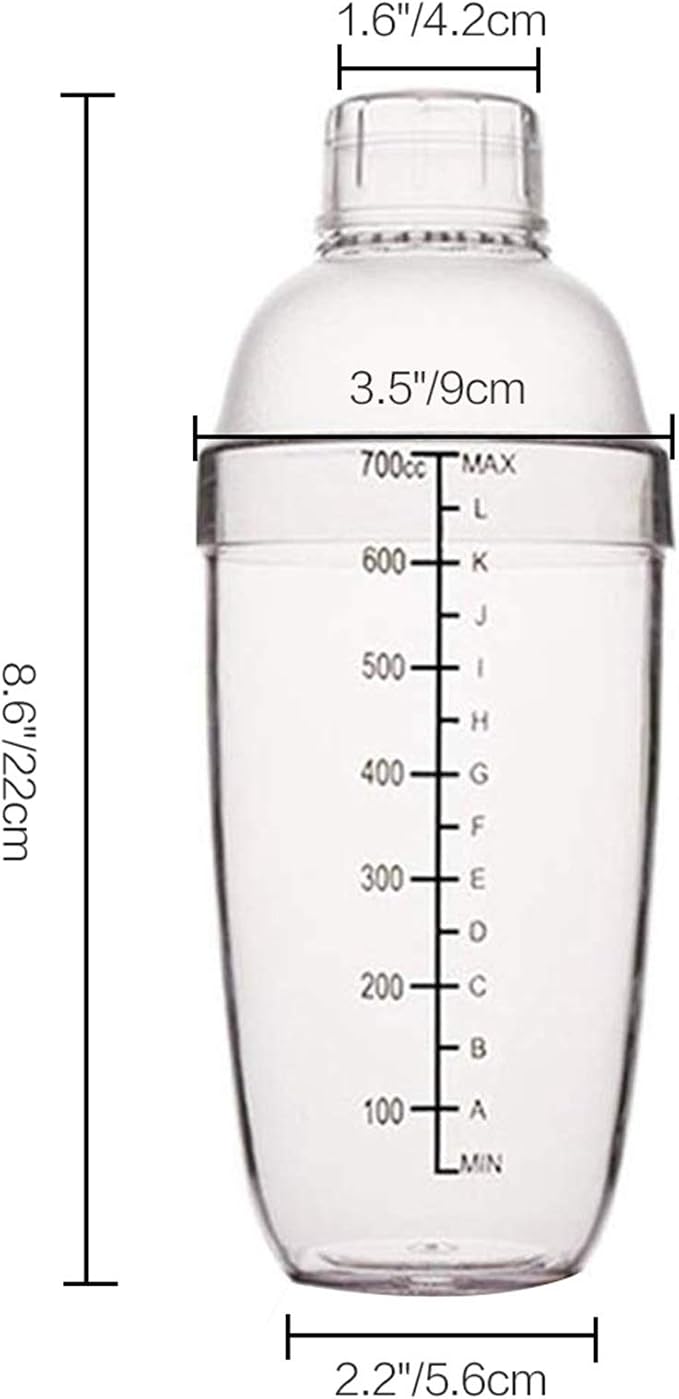 2 Pcs Plastic Cocktail Shaker,Drink Mixer Hand Shaker Cup with Scales,Bar Tool Transparent (24 oz / 700cc)
