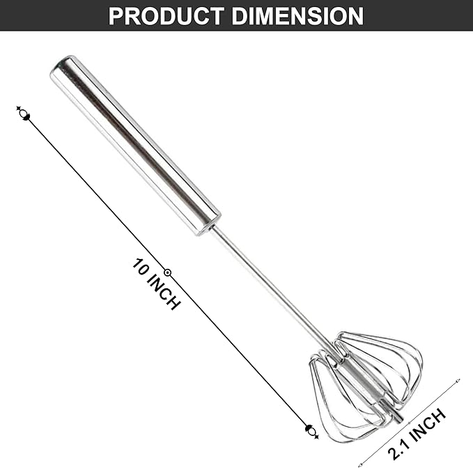 Stainless Steel Whizzy Whisk, Semi Automatic Whisk Egg Whisks Mixer for Stirring, Blending, Whisking, & Beating Blender, Hand Push Mixer (10 inches)