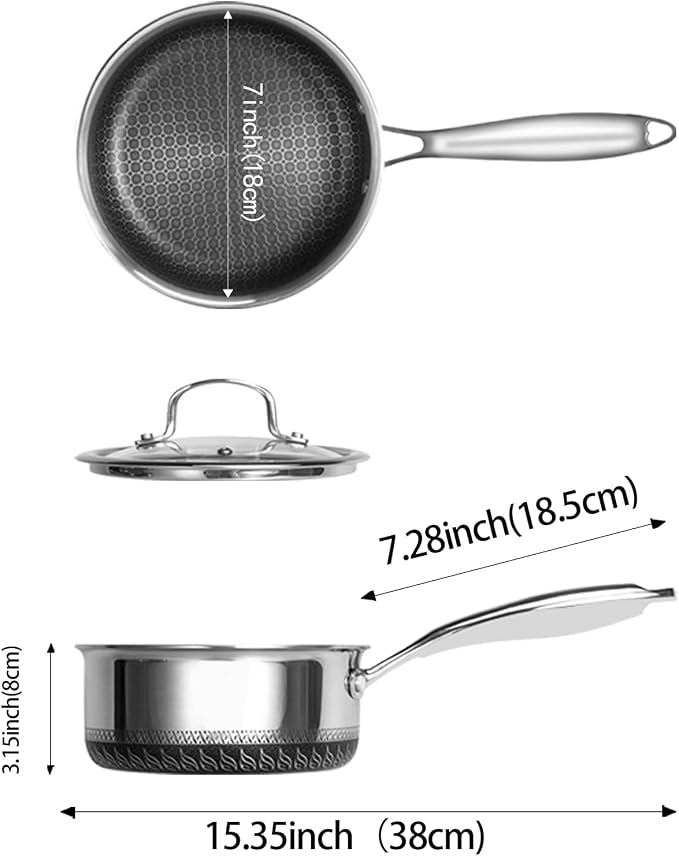USELUCK Nonstick 2-QT Saucepan with Glass Lid,Stainless Steel Pot